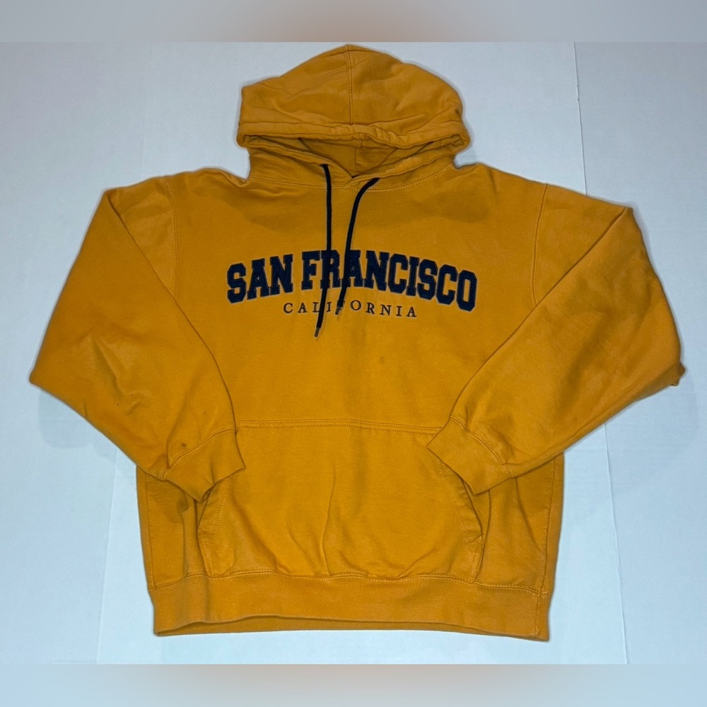 OCEAN BEACH SPORT WEAR SAN FRANCISCO CALIFORNIA DRAWSTRING YELLOW FLEECE HOODIE